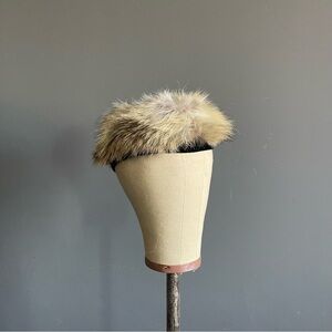 Vintage Fox Fur Pillbox Hat 1960s Halo Fur Hat Old Hollywood Winter Hat Ski Glam